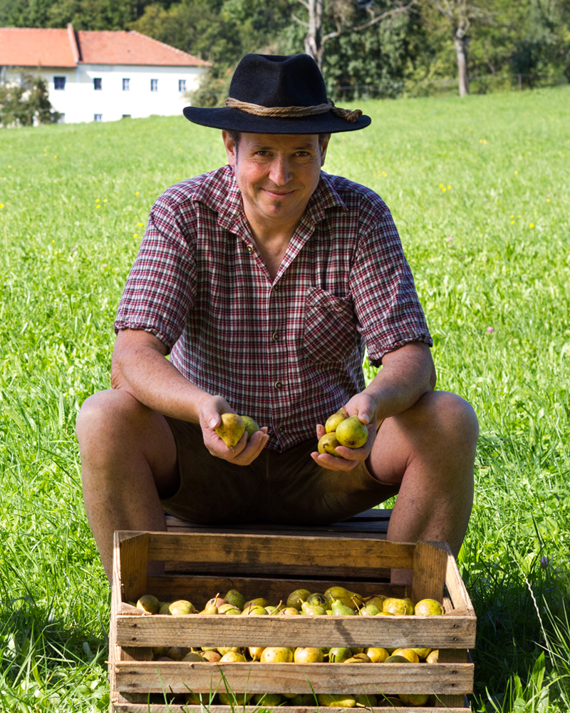 Eine Kiste voll mit Birnen